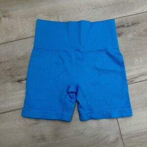 Blue Ribbed High-Waisted Shorts